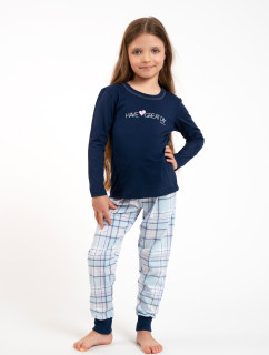 Glamour dievčenské pyžamo, dlhý rukáv, dlhé nohavice - tmavomodré/potlač