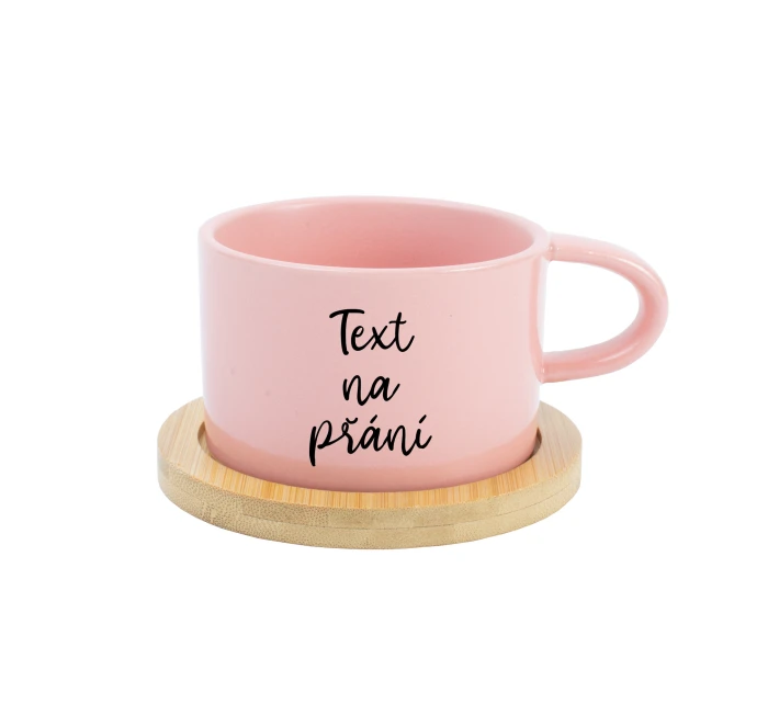 TEXT NA PŘÁNÍ - růžový keramický hrníček Makronka 200 ml