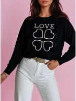 Dámsky sveter s potlačou CLOVER black FashionStreet MY2300