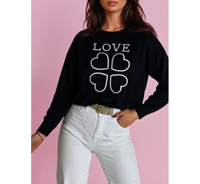 Dámsky sveter s potlačou CLOVER black FashionStreet MY2300