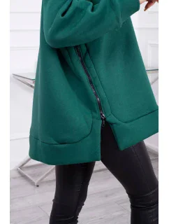 Zateplená mikina so zipsom na boku tmavo zelená