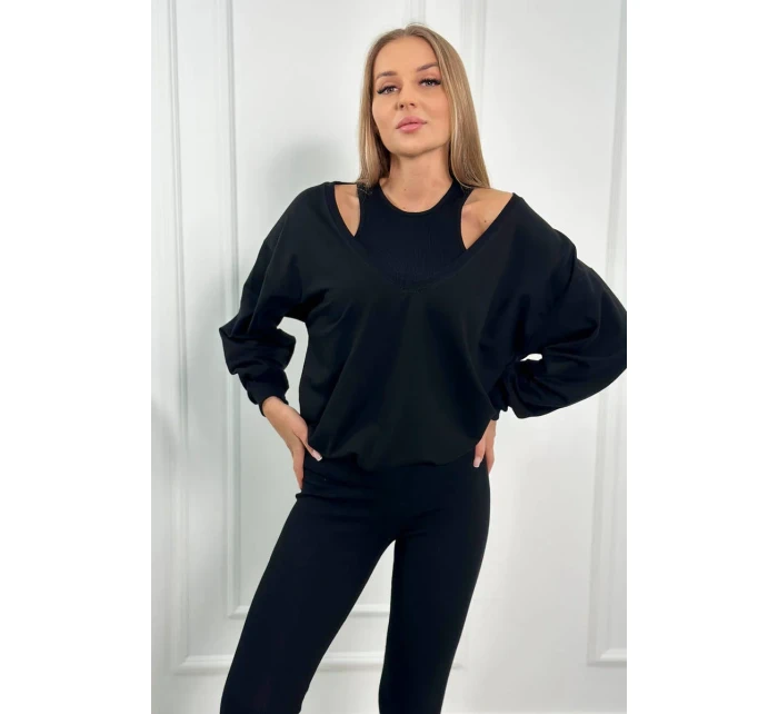 3-dielna sada mikina + top + legíny čierna