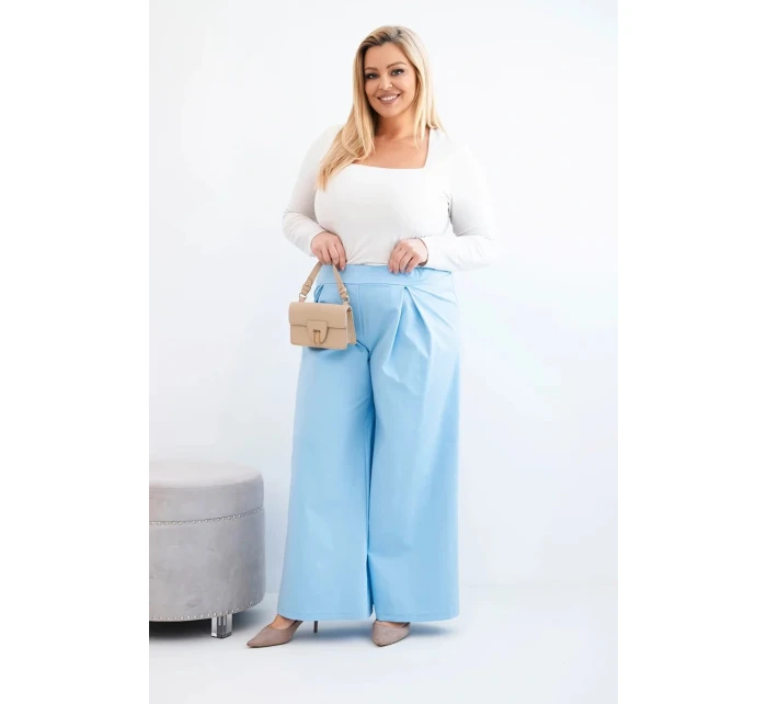 Dámske Plus veľkosť široké nohavice so skladaním modrá