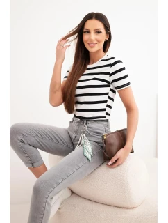 Dámske džínsy Mom Fit s vysokým pásom a ozdobným príveskom graphite