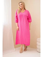 Dámské plus size šaty z bavlněného mušelínu s výstřihem do V růžová