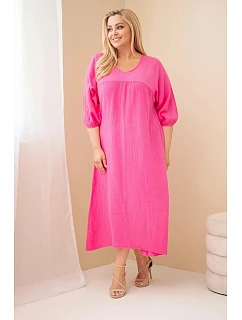 Dámské plus size šaty z bavlněného mušelínu s výstřihem do V růžová