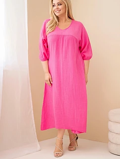 Dámské plus size šaty z  s výstřihem do V růžová model 22141092 - K-Fashion