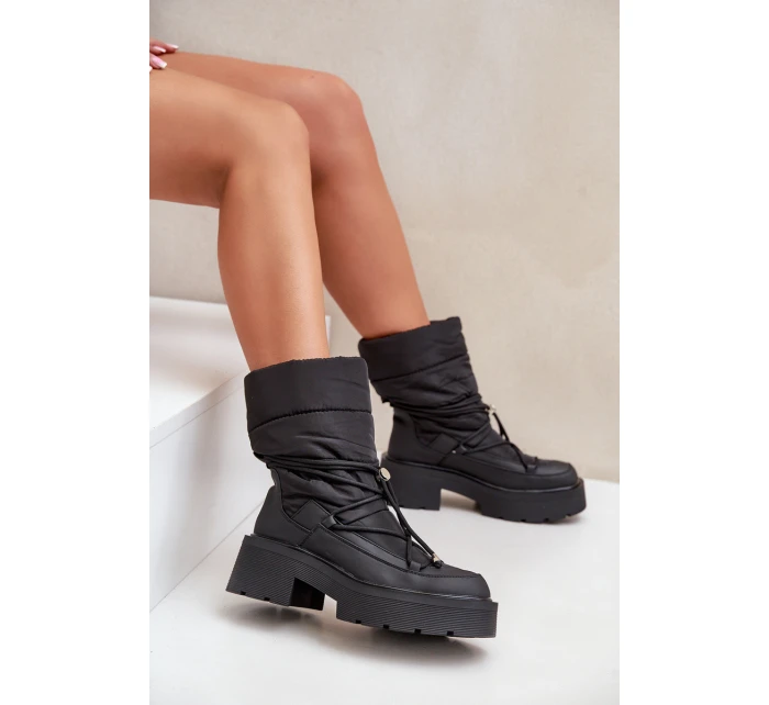 Śniegowce Damskie Na Platformie I Płaskim Obcasie Czarne Seandriel