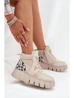 Skórzane Botki Damskie Na Platformie Ocieplane Vinceza 66838 Beżowe