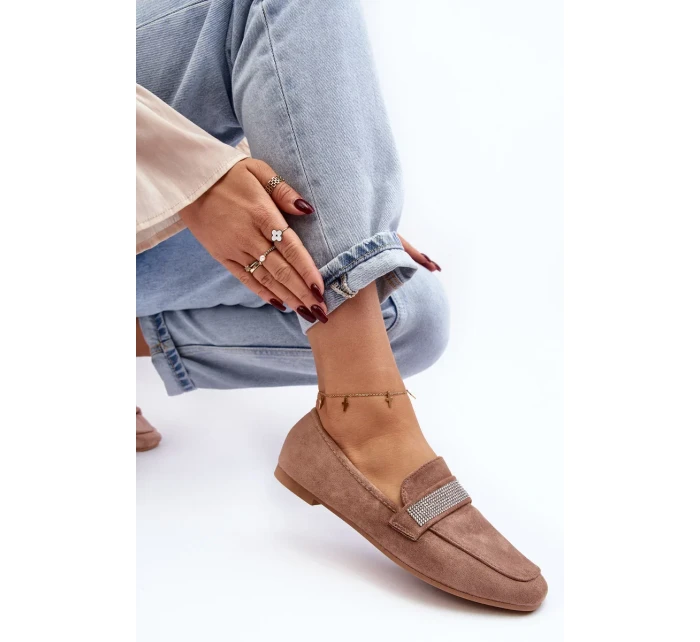 Dámské mokasíny s kamínky Světle hnědá Ralrika Dámské mokasíny s kamínky Světle hnědá Ralrika