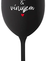 MILUJEM & VÍNUJEM - čierny pohár na víno 350 ml