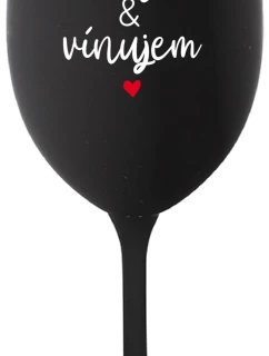 MILUJEM & VÍNUJEM - čierny pohár na víno 350 ml