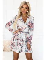 Vzdušné květinové šaty s obálkovým výstřihem a volánky model 21229984 - numoco