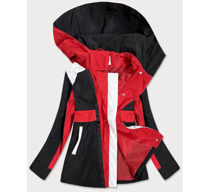 Červeno-čierna dámska bunda vetrovka s kapucňou (YR1967)