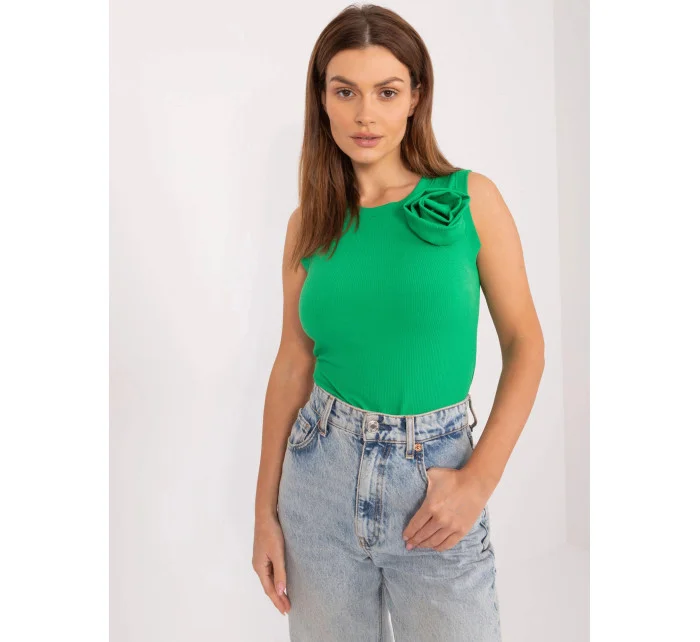 Zelený žebrovaný top s kulatým výstřihem model 20114386 - Factory Price