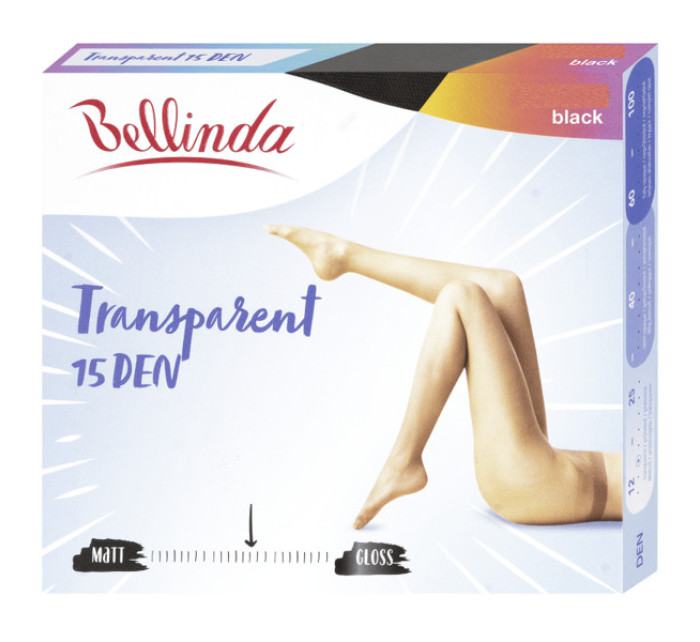 Priehľadné pančuchové nohavice bez zosilneného sedu TRANSPARENT 15 DEN - Bellinda - čierna