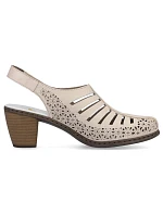 Kožené sandály na podpatku W model 22050556 beige - Rieker Kožené sandály na podpatku W model 22050556 beige - Rieker