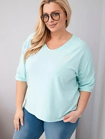 Plus veľkosť dámske bavlnené nadrozmerné blúzka s V-výstrihom Mint