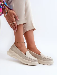 Zamszowe Damskie Mokasyny Jasnobeżowe Filidia