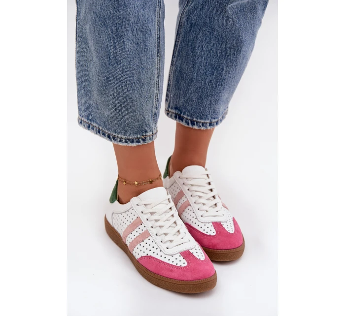 Kožené perforované dámské tenisky Zazoo N1318 Bílomodré