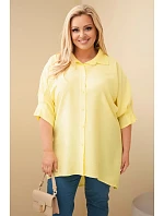Dámská plus size bavlněná košile s knoflíky a límečkem žlutá Dámská plus size bavlněná košile s knoflíky a límečkem žlutá