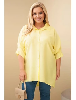 Dámská plus size bavlněná košile s knoflíky a límečkem žlutá