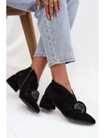 Kožené semišové dámské boty na podpatku s ozdobou model 21713899 Černé - D&A