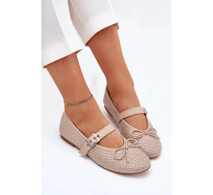 Dámske baleríny s mašľou a pásikom Zdivisa - béžové Dámske baleríny s mašľou a pásikom Zdivisa - béžové