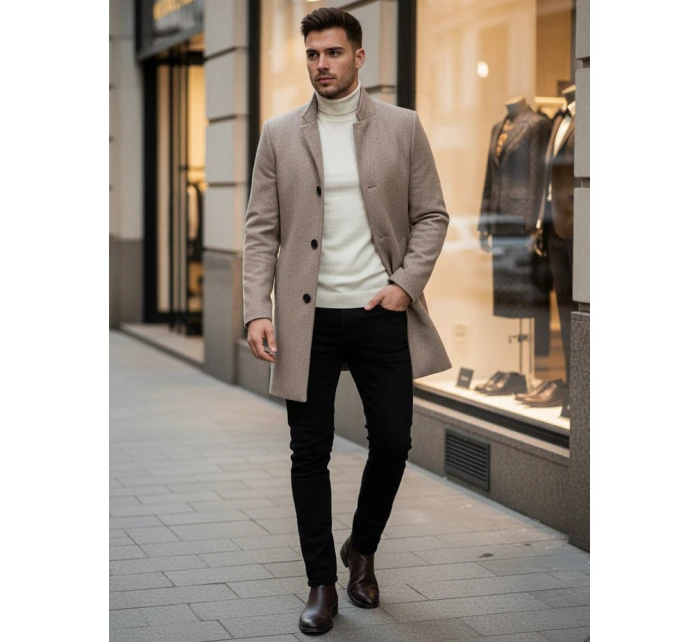 Pánsky jednoradový kabát hnedý FashionStreet CX0442