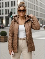 Dámska prechodná prešívaná bunda s kapucňou hnedá FashionStreet TY5608