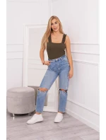 Blúzka s nariasenými ramienkami vo farbe khaki