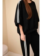 Dámsky viskózový komplet so širokými nohavicami a voľnou blúzkou čierny