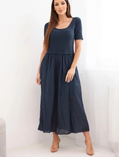 Dámske bavlnené midi šaty s krátkymi rukávmi a rozšíreným spodným dielom tmavomodré