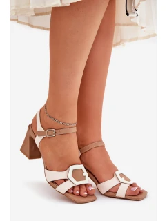 Eleganckie Skórzane Sandały Damskie Na Słupku D&A MR38-570 Beżowe