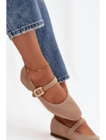 Baleríny s páskem a zlatým sponou Eko semiš Béžové model 21744478 - Boto