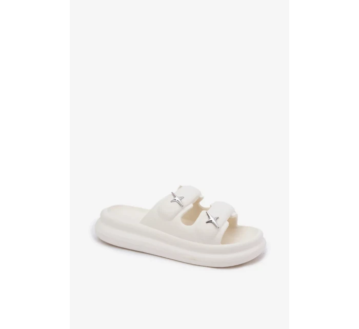 Dámske penové papuče na platforme - ecru