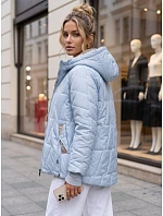Dámska prešívaná prechodová bunda s kapucňou, svetlo modrá, FashionStreet TY5784 Dámska prešívaná prechodová bunda s kapucňou, svetlo modrá, FashionStreet TY5784