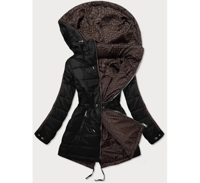 Čierna a hnedá obojstranná dámska bunda (W556)