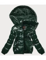 Lesklá zelená dámska bunda so sťahovacím lemom (LD7250)