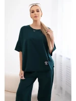 Bavlněný komplet halenka + kalhoty tmavě zelená