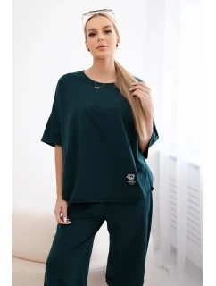 Bavlněný komplet halenka + kalhoty tmavě zelená