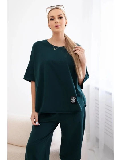 Bavlněný komplet halenka + kalhoty tmavě zelená