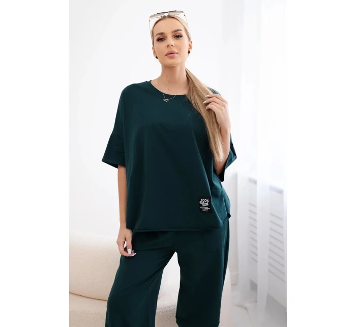 Bavlněný komplet halenka + kalhoty tmavě zelená