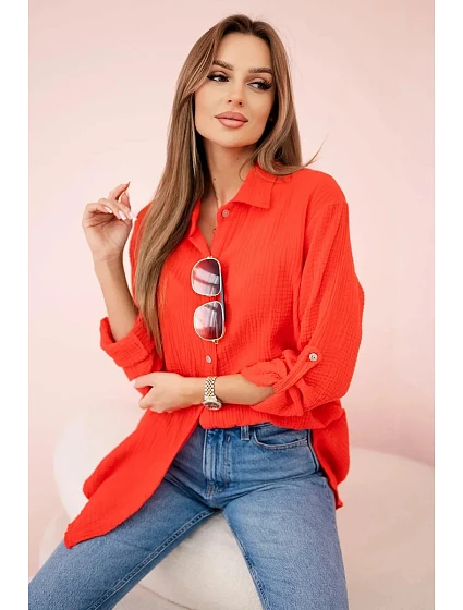 Bavlněná mušelínová košile oversize červený Bavlněná mušelínová košile oversize červený