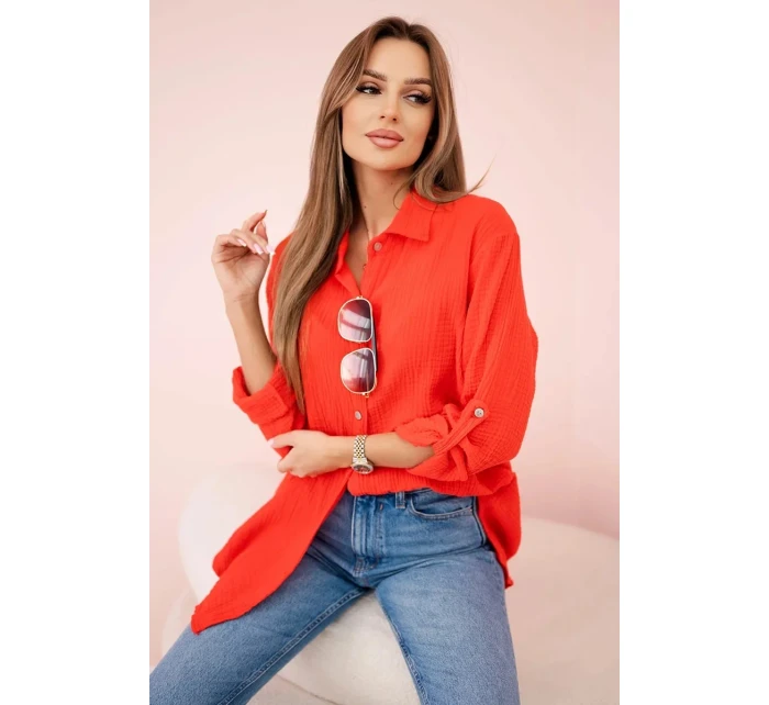 Bavlnená mušelínová košeľa oversize červená