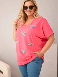 Dámská bavlněná halenka Plus Size s model 22185741 růžová - K-Fashion