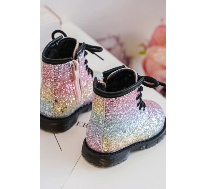 Dziecięce Brokatowe Botki Ocieplane z Suwakiem Multikolor Saussa Dziecięce Brokatowe Botki Ocieplane z Suwakiem Multikolor Saussa