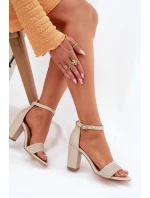 Dámské sandály na podpatku s pleteným páskem béžové model 21698571 - EVENTO