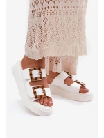 Eko Kožené Sandály Dámské Na Platformě S Přezkami Bílé model 21699634 - Boto Eko Kožené Sandály Dámské Na Platformě S Přezkami Bílé model 21699634 - Boto