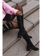 Kozaki Damskie Ze Zdobieniem Na Klocku Eko Zamszowe Czarne Ivanna